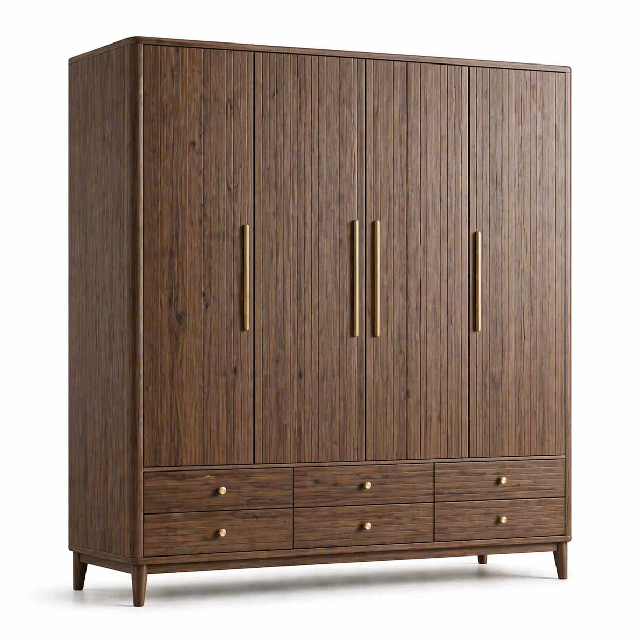 Armario moderno 4 puertas madera oscura con textura vertical-merulyn